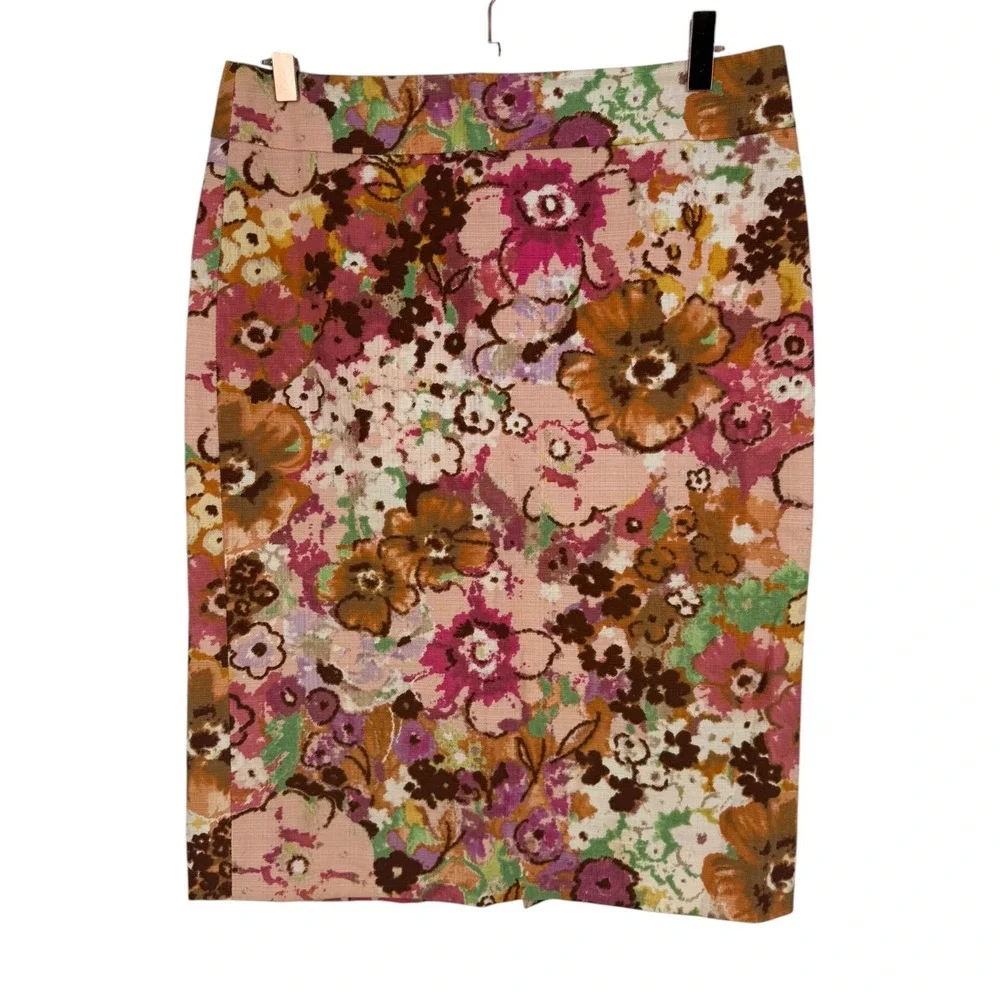 J.Crew Womens Watercolor Floral Pencil Skirt Cotton Sz 6 Preppy Feminine Office